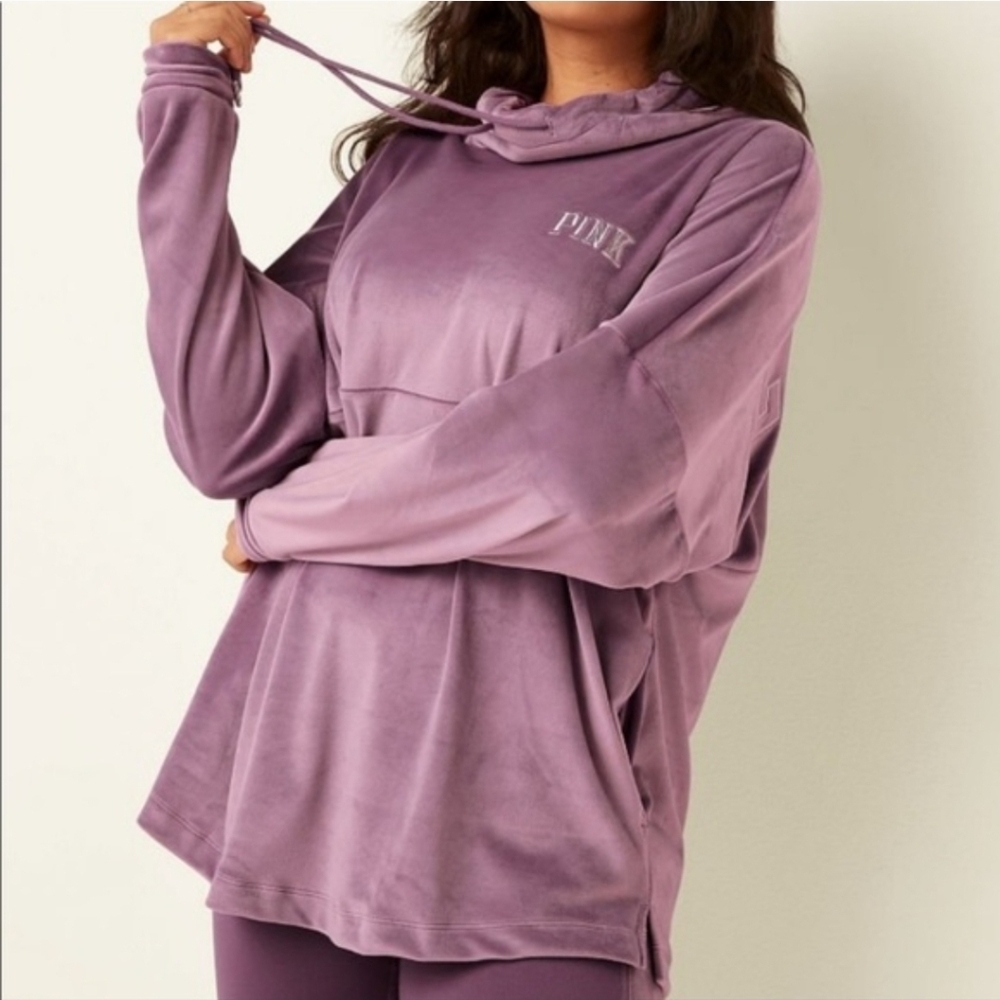 PINK Varsity Velour Cowl Pullover Y2K Oversized XS Loungewear Victoria's Secret